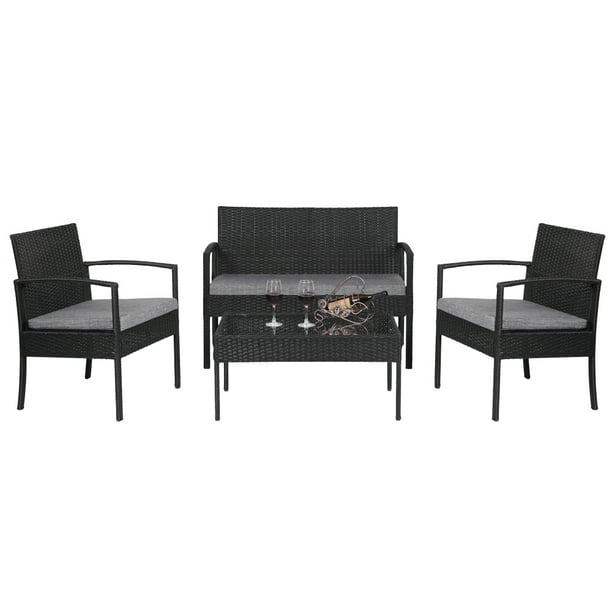 Details about   4PCS Outdoor Patio Rattan Black Wicker Table Sofa Furniture Set 